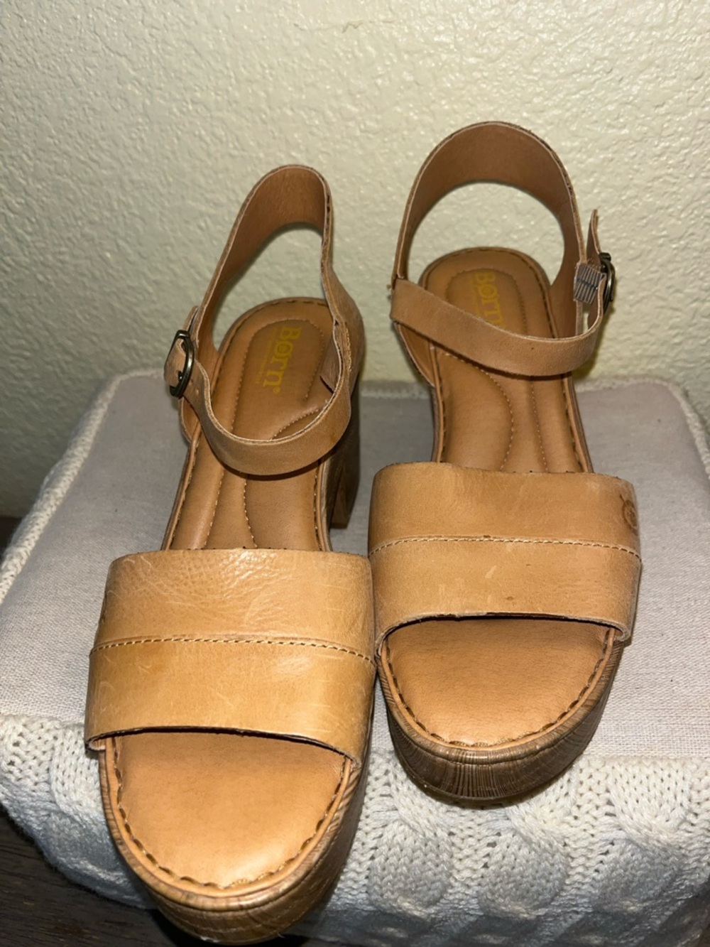 Born Tan Leather Platform Sandal with Buckle - Picture 2 of 4